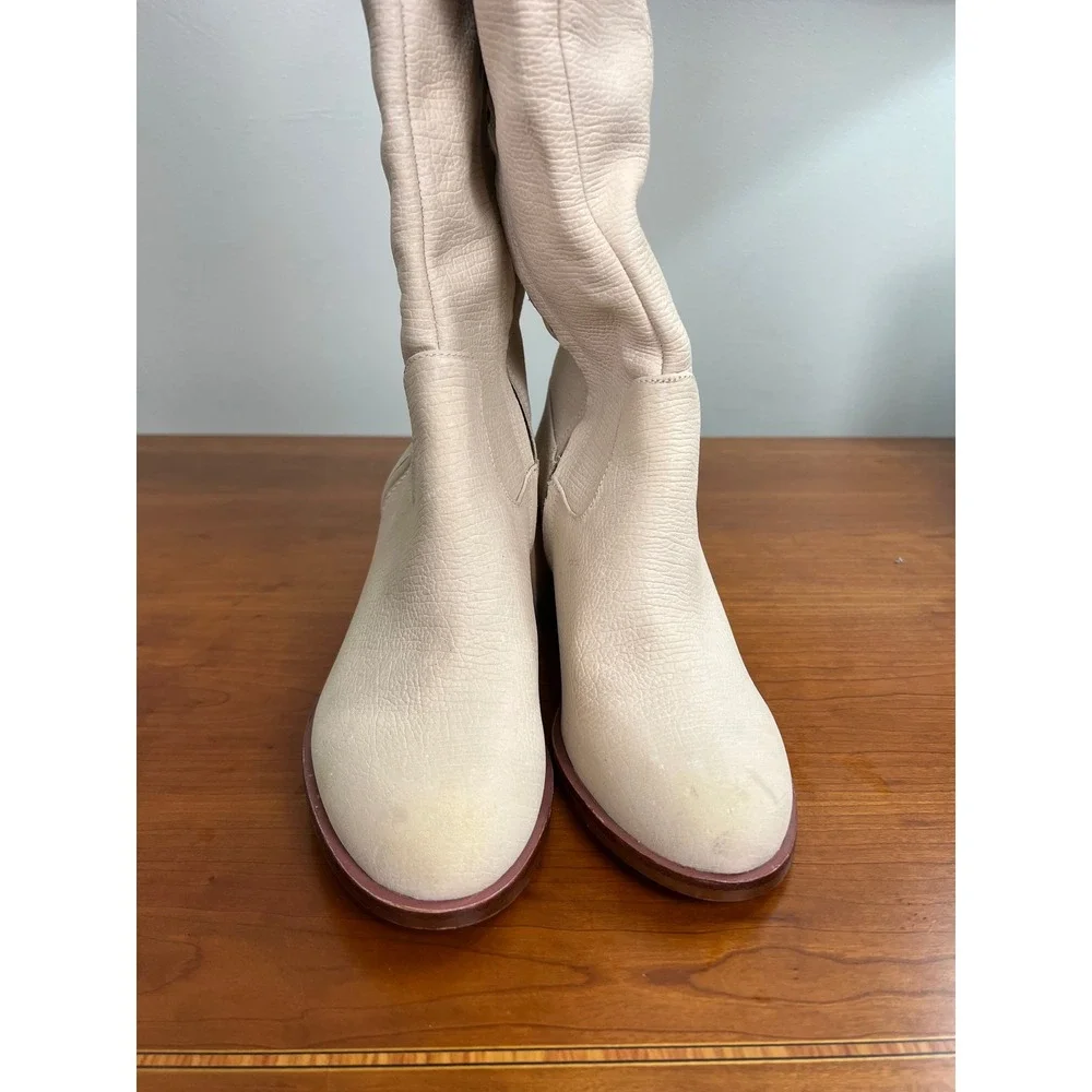 Sam Edelman Joplin Bone Leather Over The Knee Block Heel Boots Womens 8.5 M